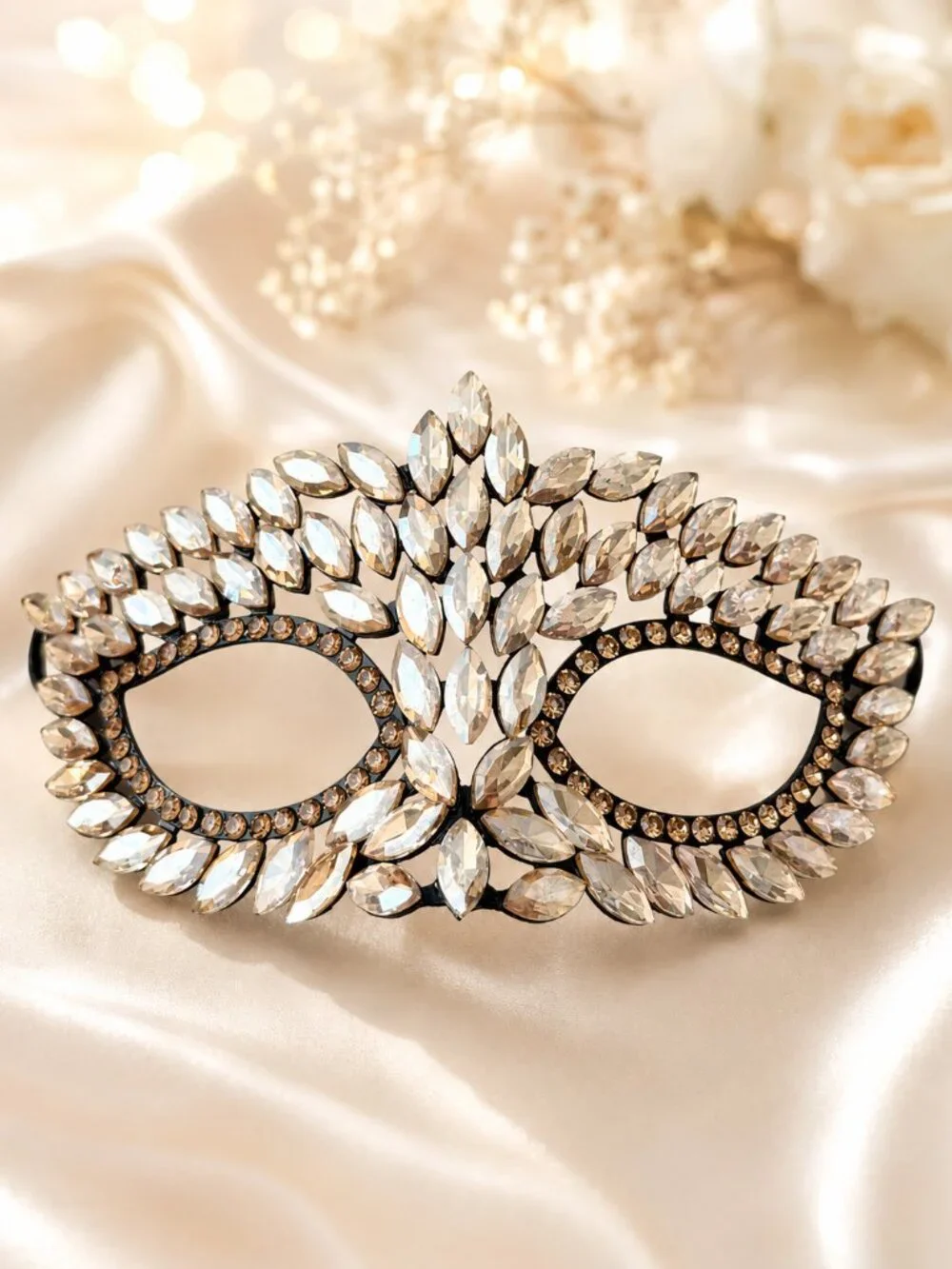 Champagne Rhinestone Eye Mask, Masquerade Ball Accessory, Theater and cosplay